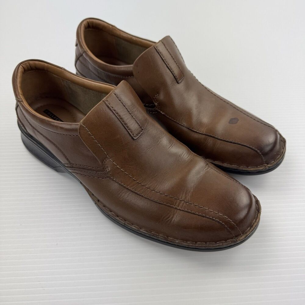 Clarks Collection Brown Leather Slip On Loafers Comfort Casual Shoes Men 11.5